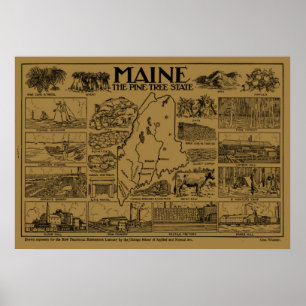 Vintage Karta i Maine (1912) - Tan Poster