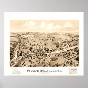 Vintage karta i Manchester, CT 1880 Poster