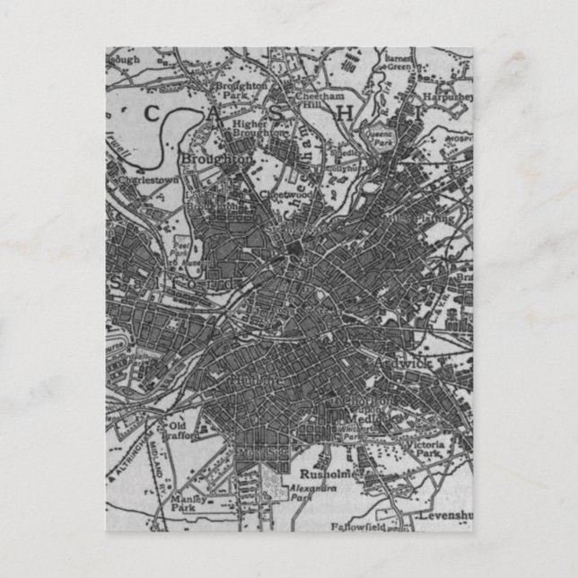 Vintage Karta i Manchester England (1911) Vykort (Framsida)