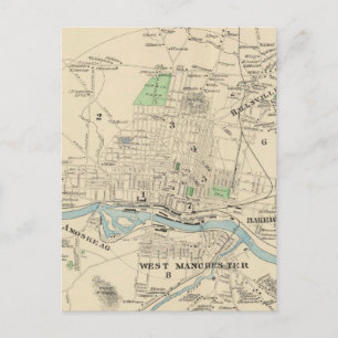 Vintage Karta i Manchester NH (1892) Vykort