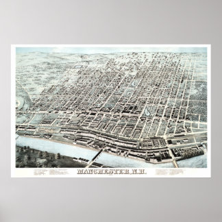 Vintage karta i Manchester, NH från 1876 Poster