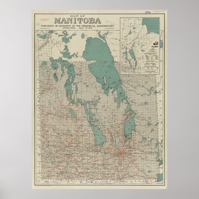 Vintage Karta i Manitoba (1915) Poster (Framsidan)