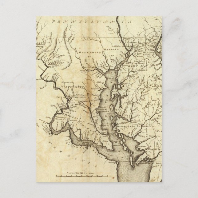 Vintage Karta i Maryland (1796) Vykort (Framsida)