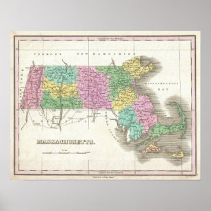 Vintage Karta i Massachusetts (1827) Poster