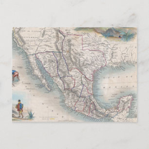 Vintage Karta i Mexiko (1851) Vykort
