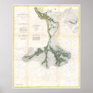 Vintage Karta i Mississippi-deltat (1874) Poster