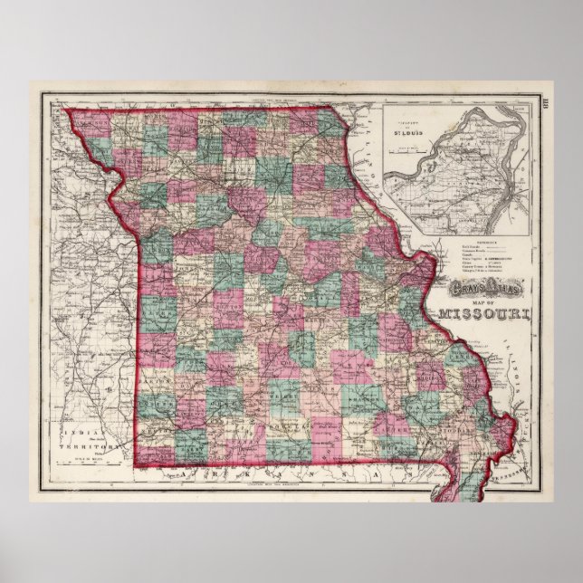 Vintage Karta i Missouri (1873) Poster (Framsidan)