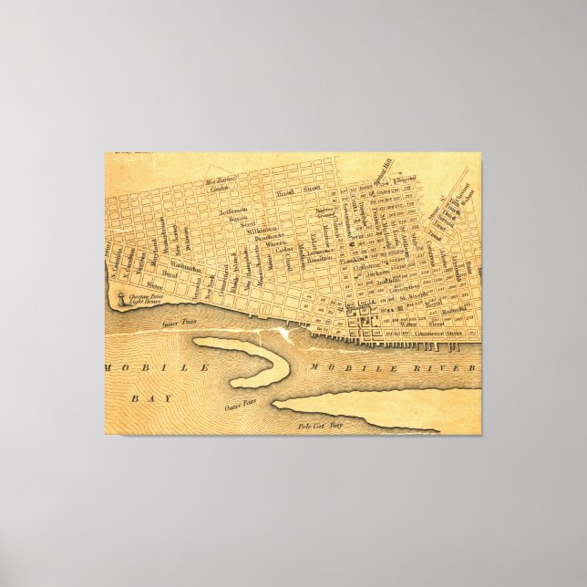 Vintage Karta i Mobile Alabama (1840) Canvastryck (Framsida)