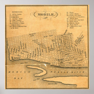 Vintage Karta i Mobile Alabama (1840) Poster