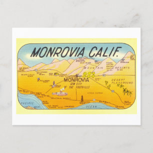 Vintage Karta i Monrovia, Kalifornien, Vykort