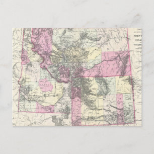 Vintage Karta i Montana, Wyoming och Idaho (1884) Vykort