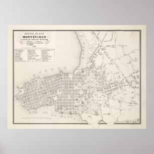 Vintage Karta i Montevideo Uruguay (1865) Poster