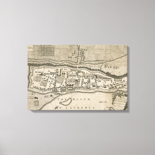 Vintage Karta i Montreal (1758) Canvastryck (Framsida)