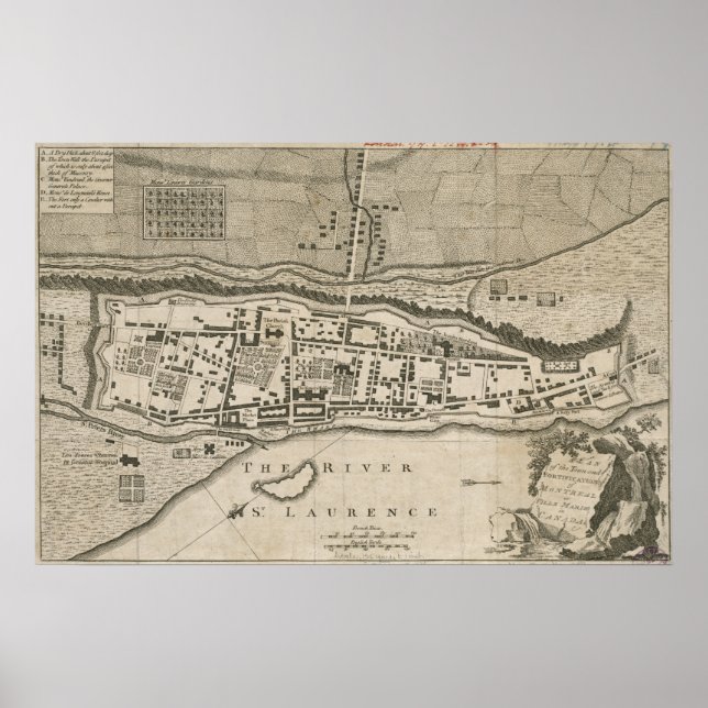 Vintage Karta i Montreal (1758) Poster (Framsidan)