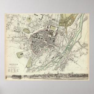 Vintage Karta i München Tyskland (1832) Poster