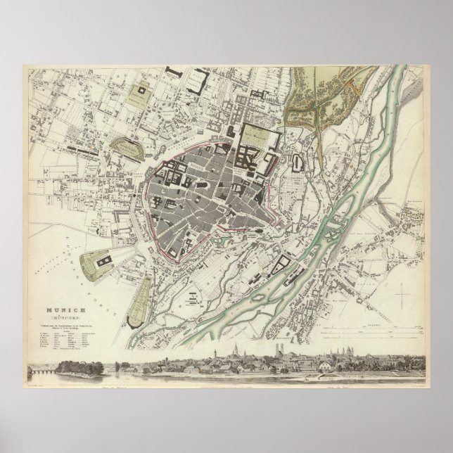 Vintage Karta i München Tyskland (1832) Poster (Framsidan)