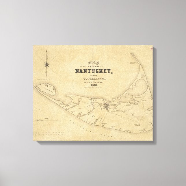Vintage Karta i Nantucket (1838) Canvastryck (Framsida)