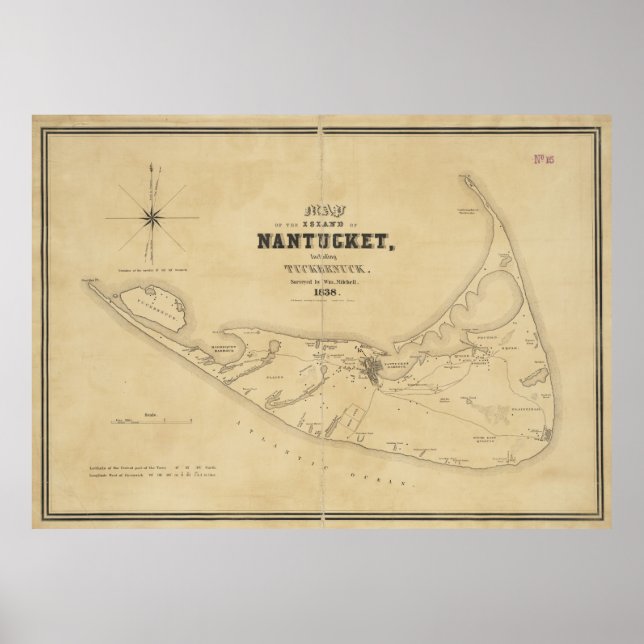 Vintage Karta i Nantucket (1838) Poster (Framsidan)