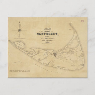 Vintage Karta i Nantucket (1838) Vykort