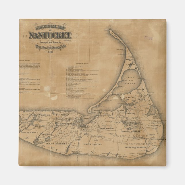 Vintage Karta i Nantucket (1869) Magnet (Framsidan)