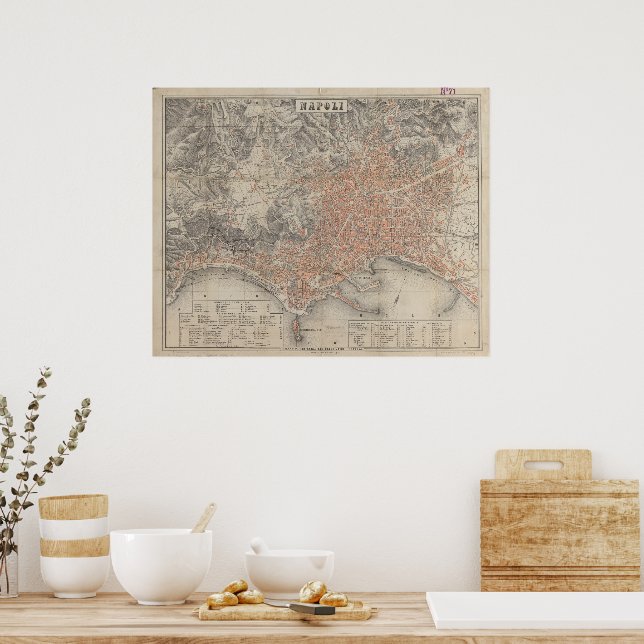 Vintage Karta i Neapel 1860 Poster (Kök)
