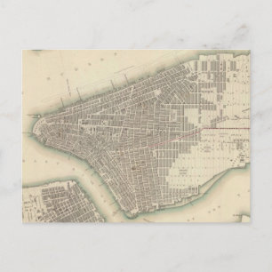 Vintage Karta i Nedre New York City (1840) Vykort