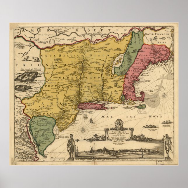 Vintage Karta i New England (1685) Poster (Framsidan)