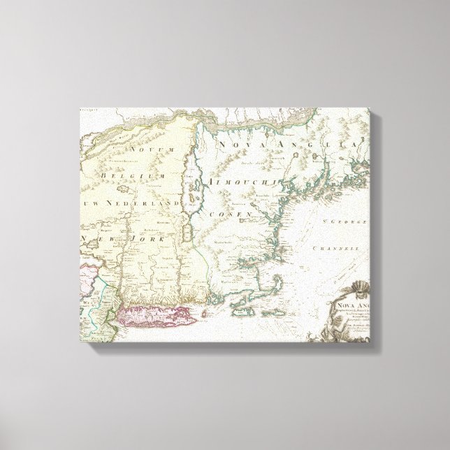 Vintage Karta i New England (1716) Canvastryck (Framsida)