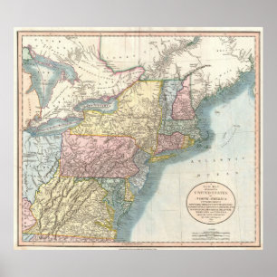 Vintage Karta i New England (1821) Poster