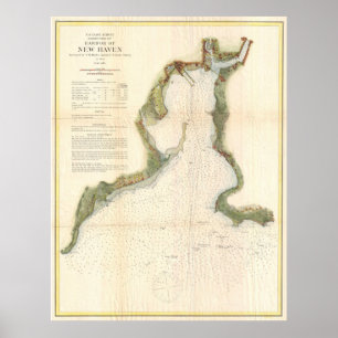 Vintage Karta i New Haven Harbour (1872) Poster