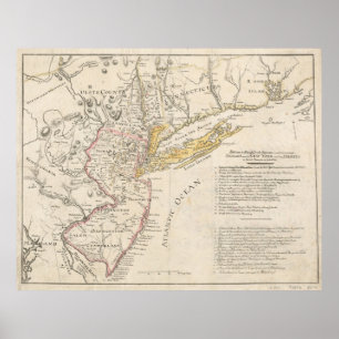 Vintage Karta i New jersey (1780) Poster