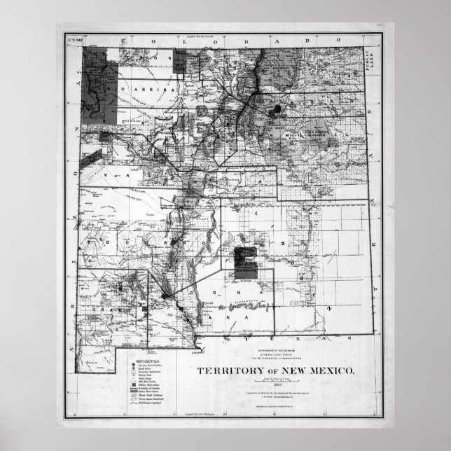 Vintage Karta i New mexico (1882) BW Poster (Framsidan)