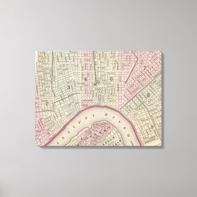 Vintage Karta i New Orleans (1880) Canvastryck (Framsida)