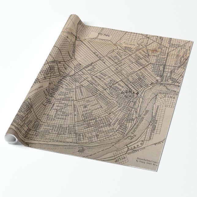 Vintage Karta i New Orleans Louisiana (1902) Presentpapper (Utrullad)