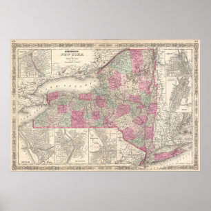Vintage Karta i New York (1864) Poster