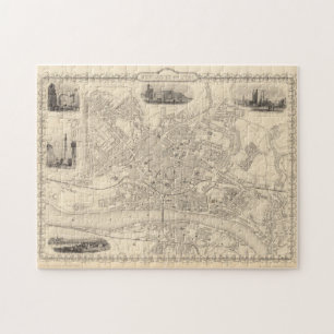 Vintage Karta i Newcastle England (1851) Pussel
