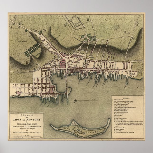 Vintage Karta i Newport Rhode island (1777) Poster (Framsidan)