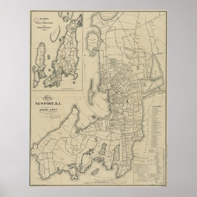 Vintage Karta i Newport Rhode island (1901) Poster (Framsidan)