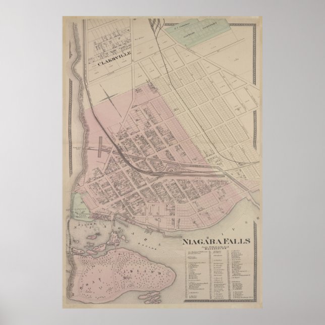 Vintage Karta i Niagara Falls NY (1875) Poster (Framsidan)