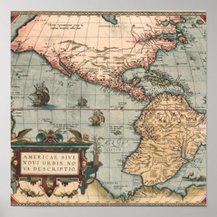 Vintage Karta i Nordamerika Poster