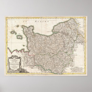 Vintage Karta i Normandie (1771) Poster