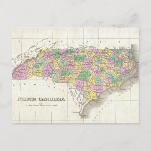 Vintage Karta i North Carolina (1827) Vykort