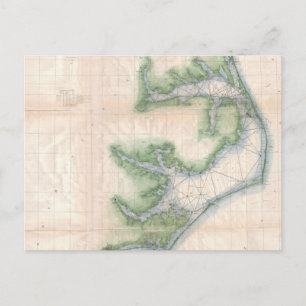 Vintage Karta i North Carolina Kusten (1875) Vykort