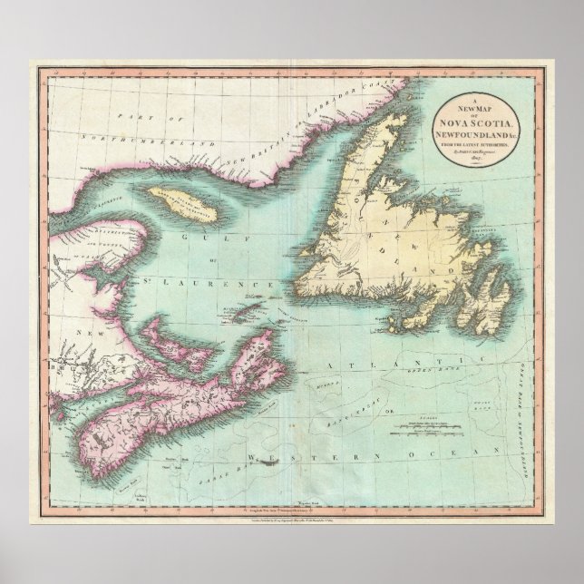 Vintage Karta i Nova Scotia och Newfoundland (1807 Poster (Framsidan)