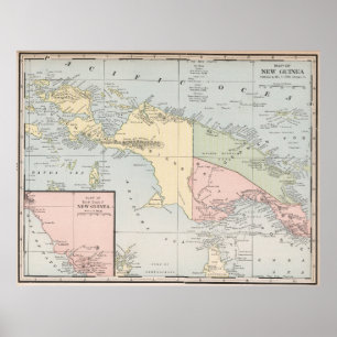 Vintage Karta i Nya Guinea (1901) Poster