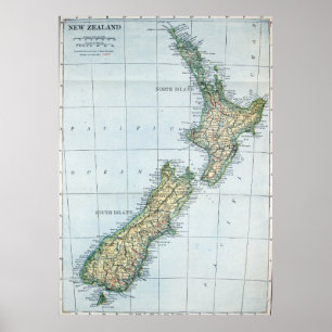 Vintage Karta i Nya Zeeland (1921) Poster