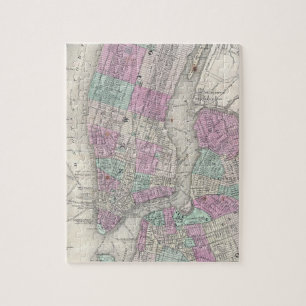 Vintage Karta i NYC och Brooklyn (1866) Pussel