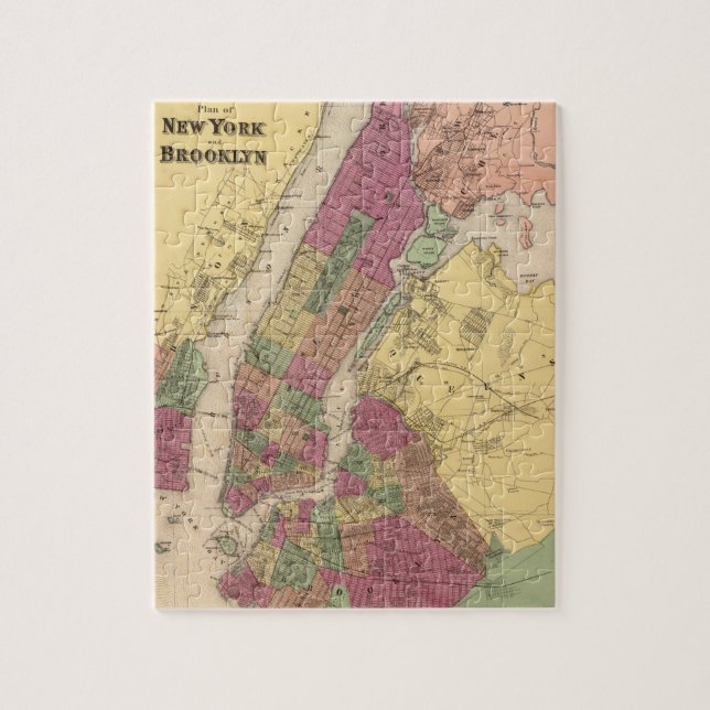 Vintage Karta i NYC och Brooklyn (1868) Pussel (Vertikal)