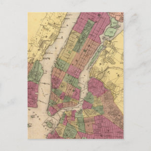 Vintage Karta i NYC och Brooklyn (1868) Vykort