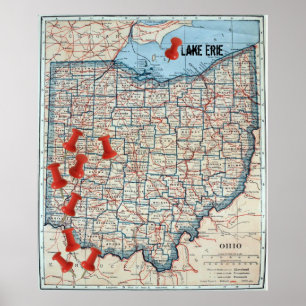 Vintage Karta i Ohio (1921) Anpassade Karta Marker Poster